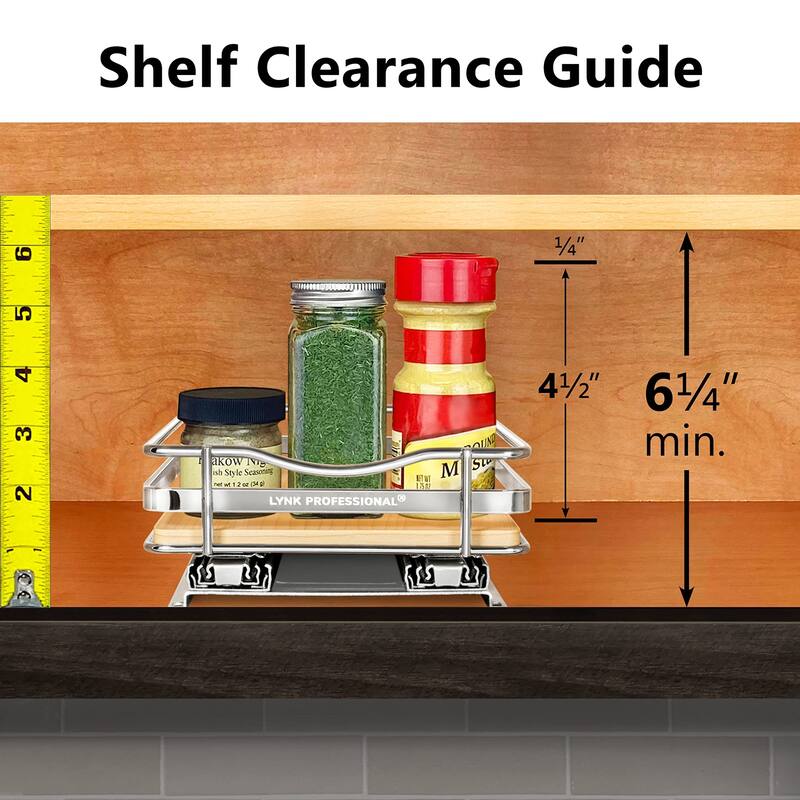 ® Élite™ Pull Out Spice Rack Organizer for Cabinet 6-1/4 inch Wide Slide Out Rack Wood and Chrome Sliding Spice Organizer Shelf