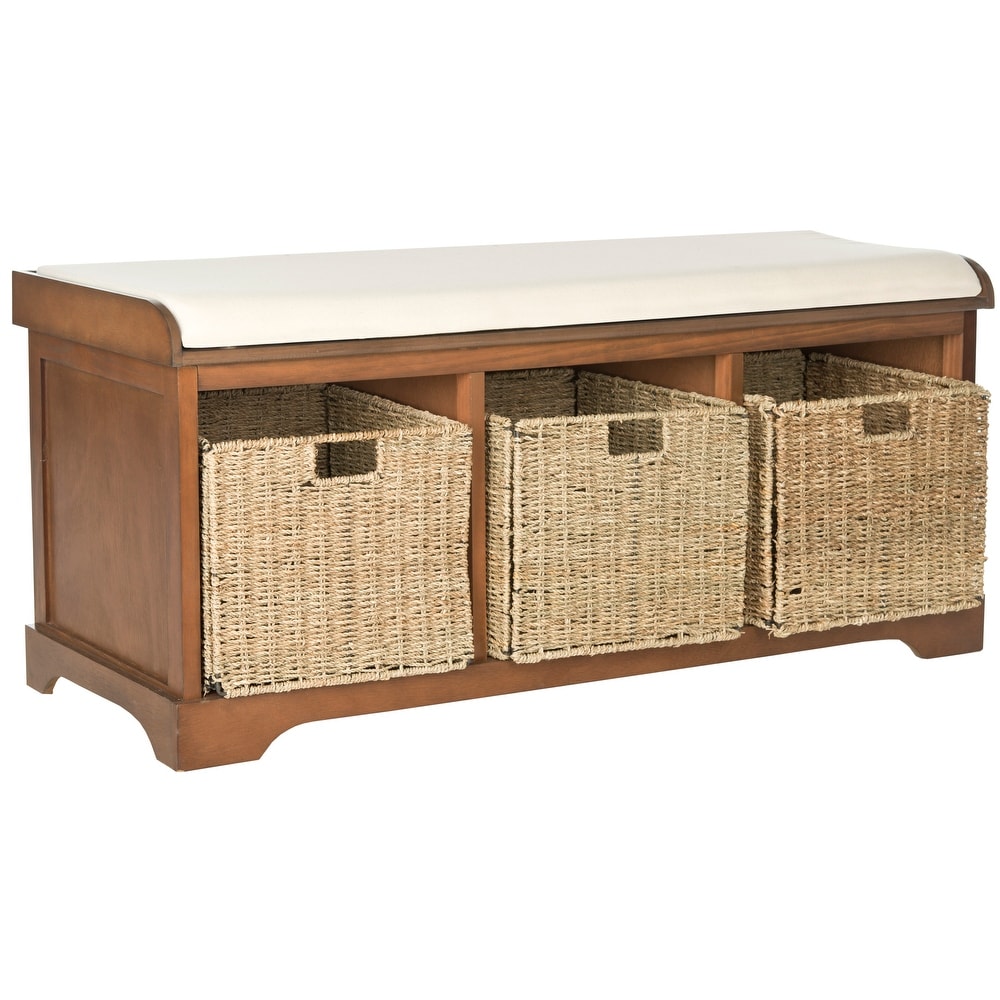 SAFAVIEH Eola Grey/ White Storage Bench - 47" x 16.1" x 19.9" - 47"W x 16"D x 20"H