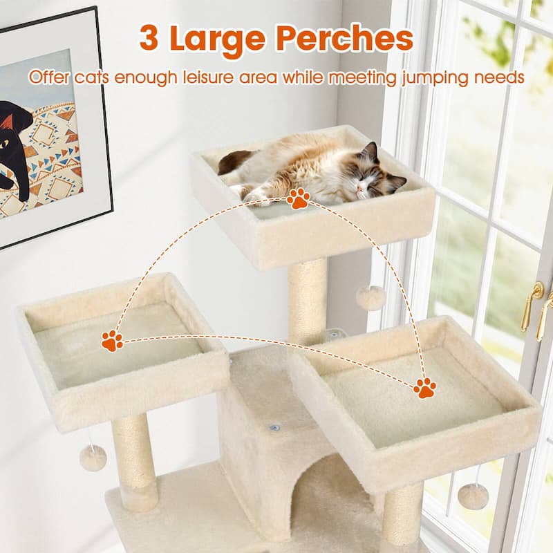 Costway 65” Tall Multi-level Cat Tree with 3 Upholstered Top Perch 2 - See Details