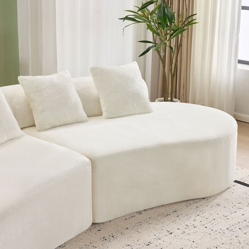 Modern And Simple Curved Flannelette Sofa.Creative Multi-Seater,With A Combination Of Pillows