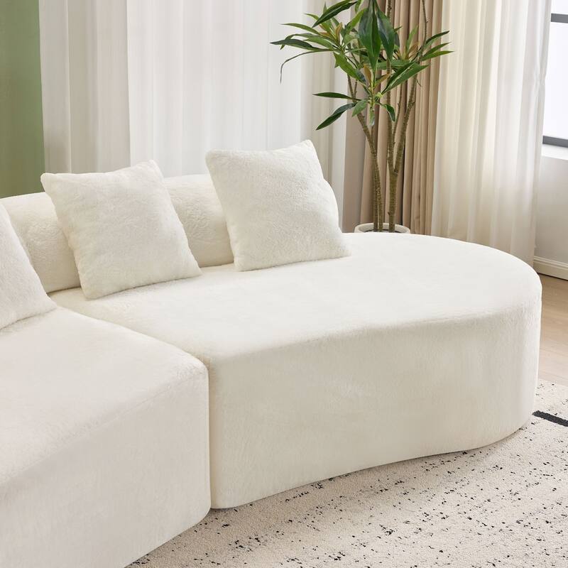 Roomfitters Modern Curved Flannelette Multi-Seater Sofa with Pillows, Creative Minimalist Design for Living Room
