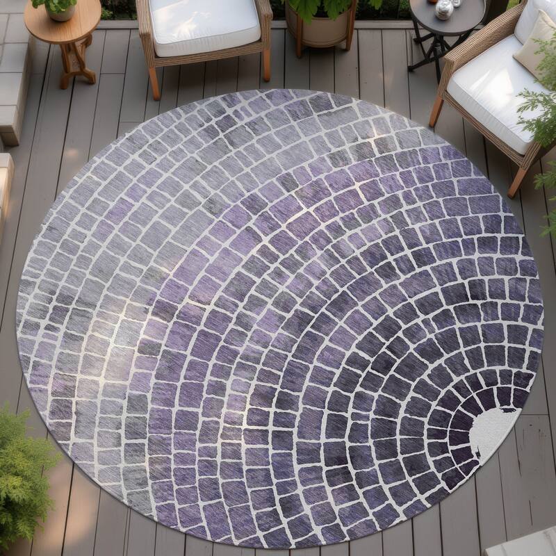 Machine Washable Indoor/ Outdoor Mosaic Rome Chantille Rug - Lavender - 8' x 8'