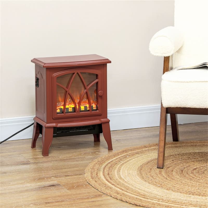 Flame Effect Electric Fireplace Heater Auto Shut-Off Overheat - 14.25" W x 9.5" D x 18" H - Brown