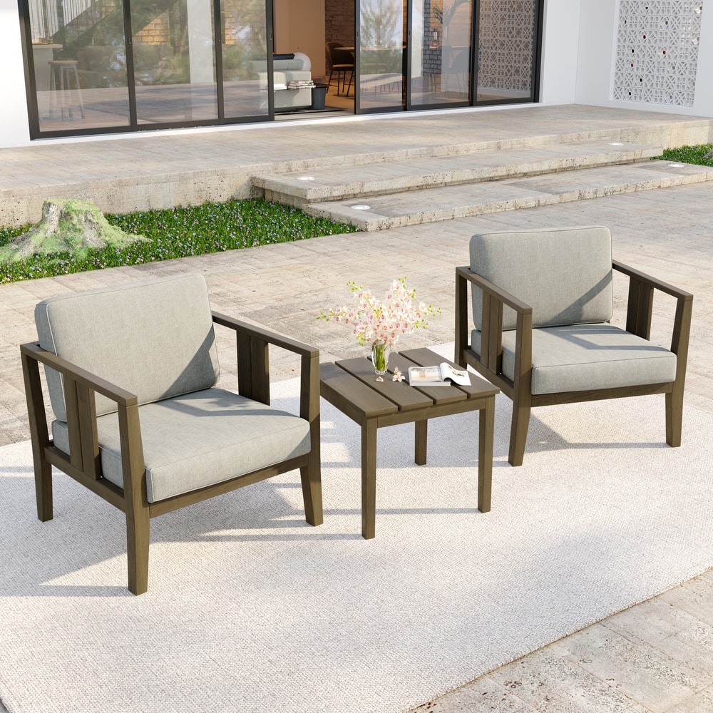 Outdoor Teak Wood Patio Club Accent Chair Set with Cushions