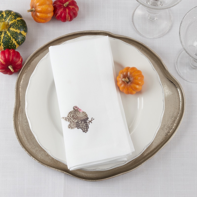 Embroidered Table Napkins With Turkey Design (Set of 4) - 20"x20"