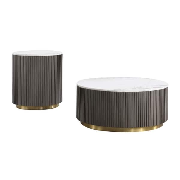 slide 2 of 7, Round Table Set with Marble Top in White and Charcoal 2 Piece