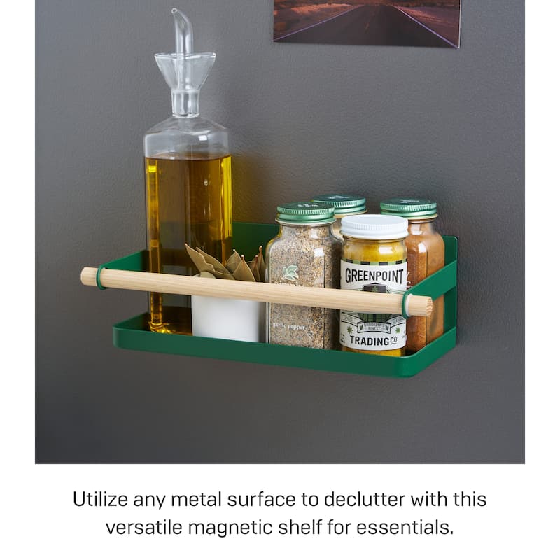 Yamazaki Home Magnetic Storage Caddy, Steel and Wood, Holds 3.3 lbs - L 5.12 x W 10.83 x H 3.35 inches