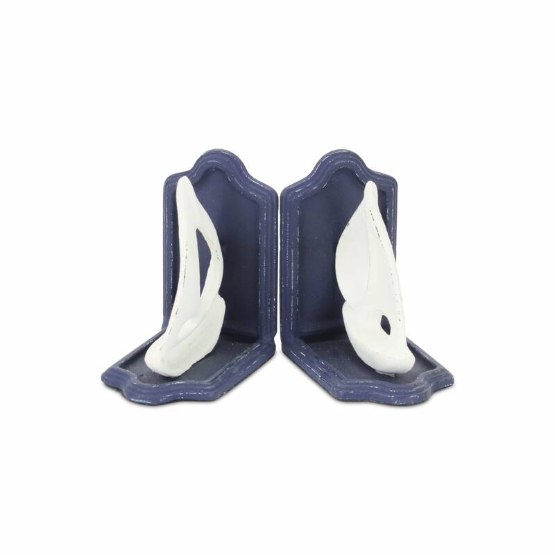 HomeRoots Set of Two 5" Blue And White Cast Iron Sailboat Decorative Bookends - 9.5 x 3.25 x 5.25