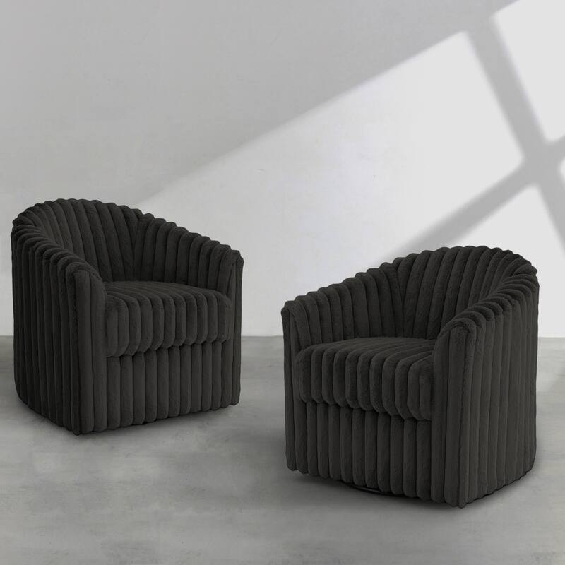 2 Set Modern 49" Upholstered Plush Corduroy Swivel Barrel Accent Chair