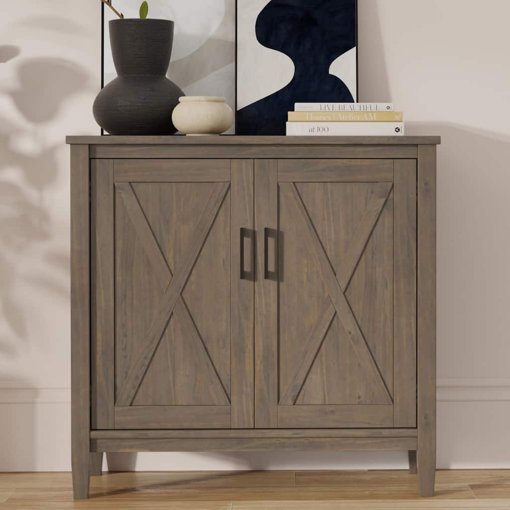 WYNDENHALL Cantina SOLID WOOD 32 inch Wide Transitional Low Storage Cabinet in Smoky Brown - 14" d x 32" w x 31" h