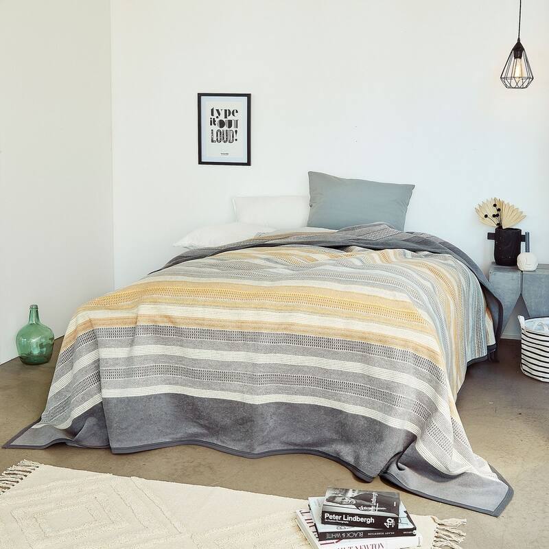 IBENA Cotton Comforter Blanket Striped Design 'Harlyn'
