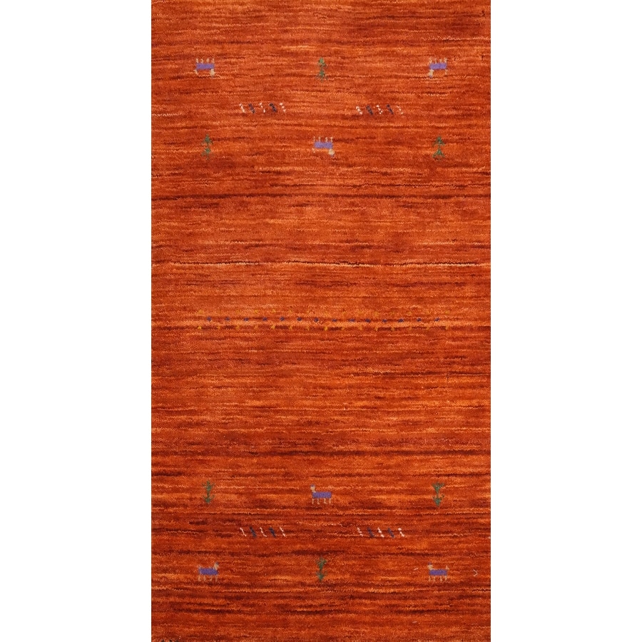 Hand Knotted Oriental 100% Wool Carpet Tribal Animal Pictorial Oranges & Rust Gabbeh Area Rug - 4' 0'' X 2' 2''