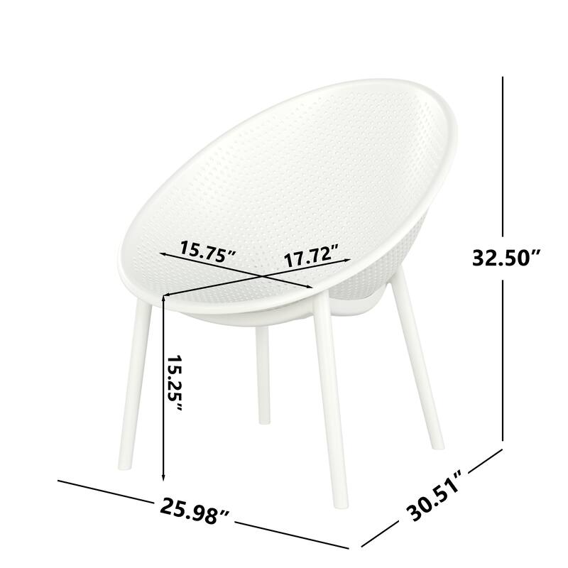 Roomfitters Gable Outdoor Plastic Accent Chair with Weather Resistant Build, Modern Slat Back, White Set of 2 - Set of 2