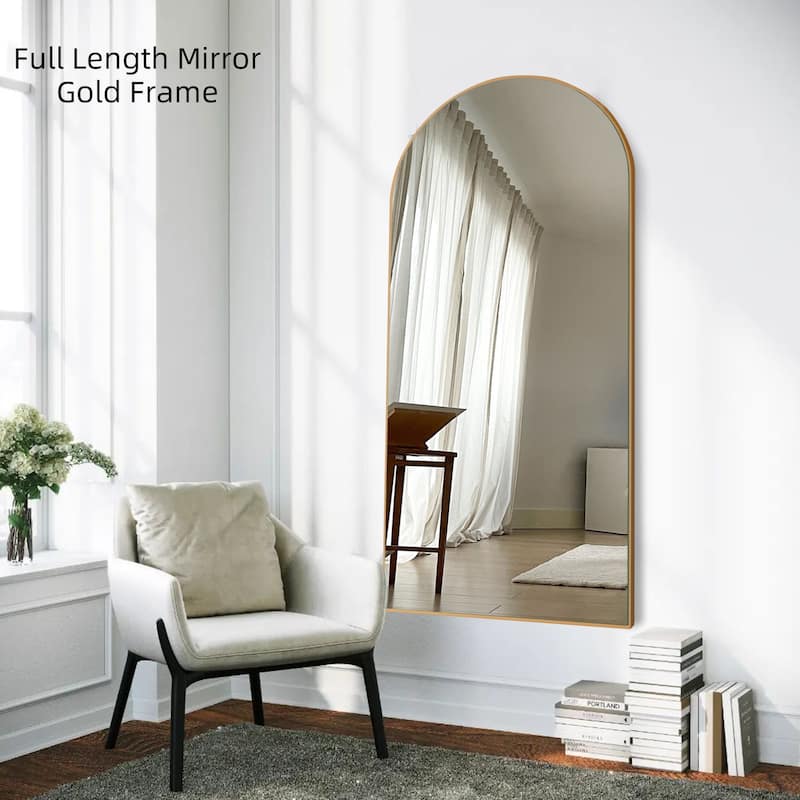 Arched Floor Mirror With Stand,Wood Frame Full Length Mirror,Wall-Mounted Mirror