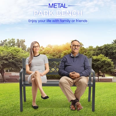 Hayden Black Powder Coated Metal Outdoor Patio Park Bench with All-Weather and Rust-Resistant