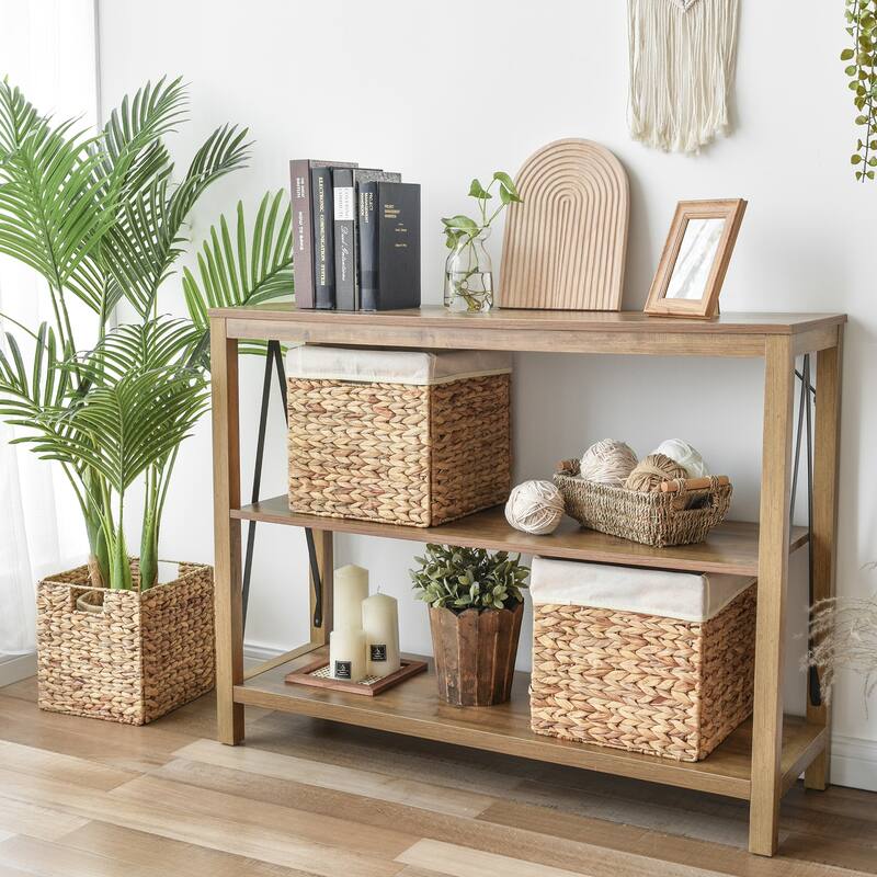 StorageWorks Water Hyacinth Storage Basket Natural Wicker Storage Baskets with Liners (2-Pack)