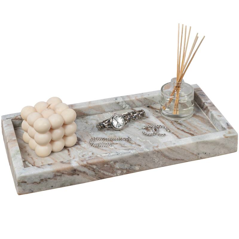 Luxe Stone Classic Minimalist Rectangular Marble Bathroom Countertop Tray - Beige Marble