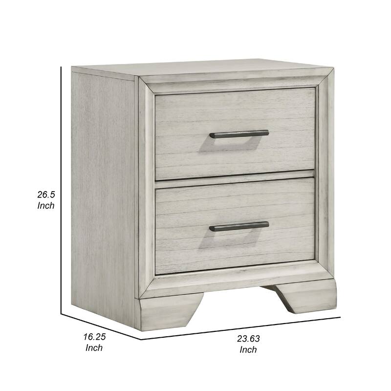 Jeni Nightstand, 2 Drawers, Chrome Handles, Rustic White Mist