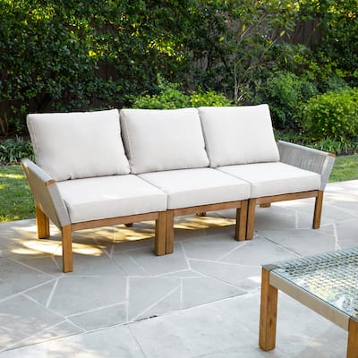 SEI Furniture Belen Contemporary Natural Acacia Wood Sofa with Cushions and Deep Seating