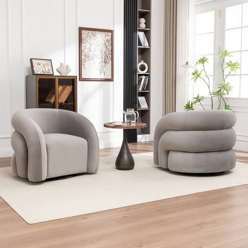 SEYNAR Modern Glam Velvet 360 Degree Swivel Accent Armchair with Tufted Back Set of 2