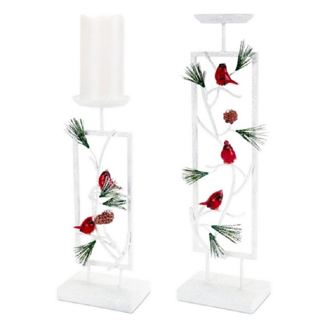 Shop Set Of 2 Woodland Inspired Snowy Cardinal Christmas Pillar