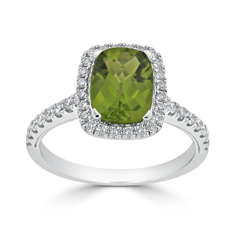 Auriya 1 7/8ct Cushion-cut Peridot and Halo Diamond Engagement Ring 3/8ctw 14k Gold