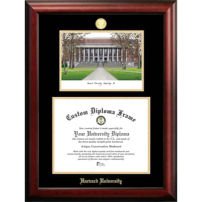 Harvard University 14w x 11h Gold Embossed Diploma Frame with Campus Images Lithograph
