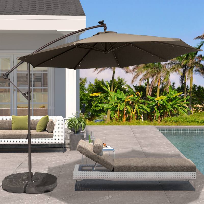 Clihome 10Ft Solar Light Crank Cantilever Patio Umbrella Without Base