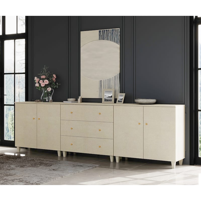 Wood Dresser with 3 Drawers and 2 Cabinets for Bedroom, 106" Wide