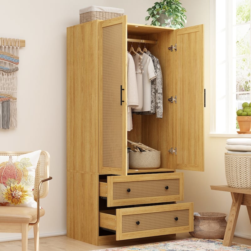 Dresser Wardrobe Closet with Drawers - Wood Storage Cabinet Armoire