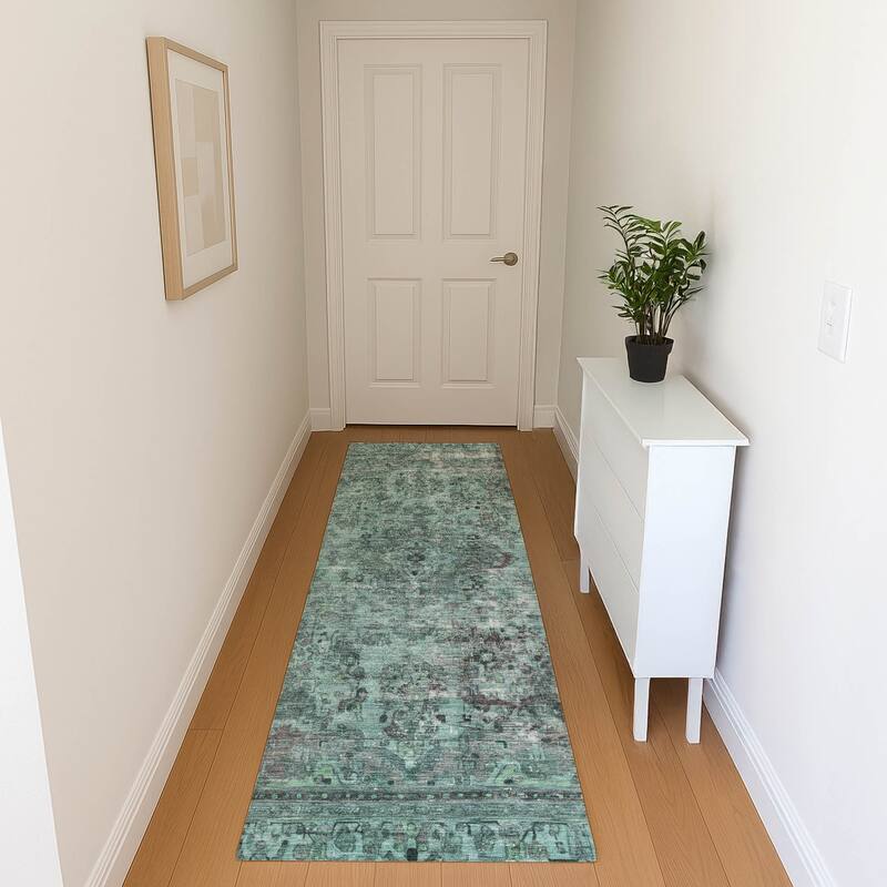 Premium Washable Super Soft Vintage Traditional Mayfield Rug - Teal - 2'3" x 7'6"
