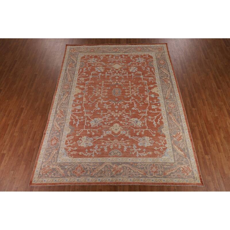 Orange Oushak Vegetable Dye Area Rug Handmade Wool Carpet - 9'3"x 11'11"