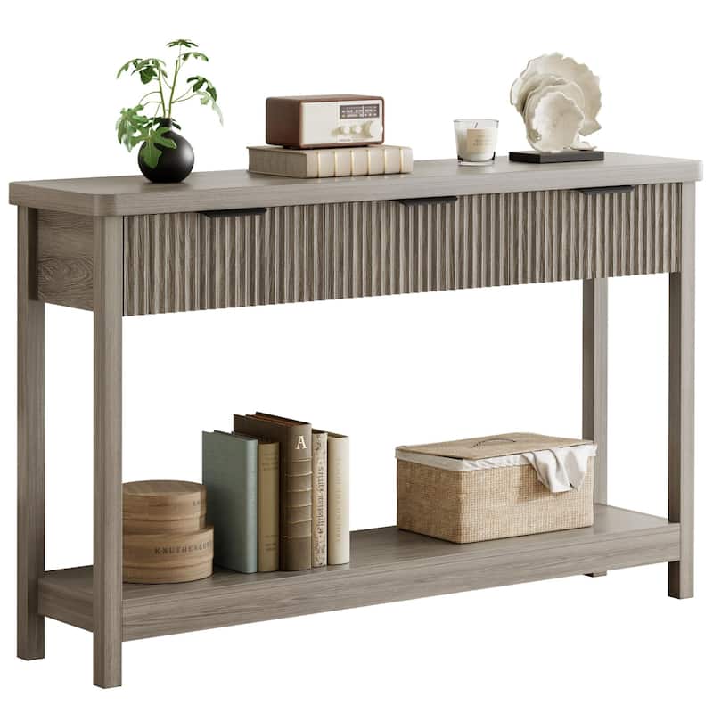 51"Wood Console Sofa Table with 3 Drawers for Living Room - Dark Oak