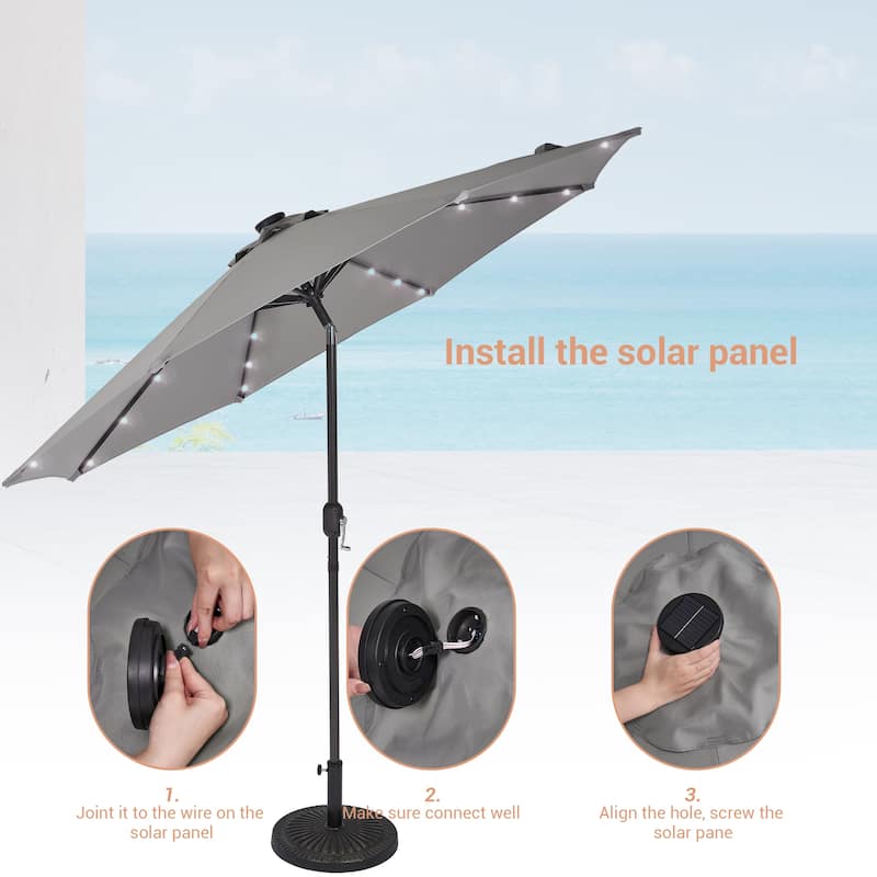LIVOOSUN LED 9ft Patio Umbrella Market Umbrella Steel Tilt w/Crank
