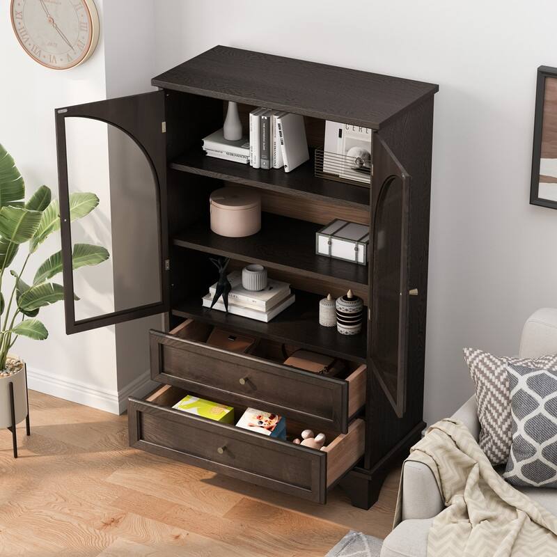 52.17"H Glass Door Display Case Storage Cabinet with Adjustable Shelf and Drawers for Stylish Organization