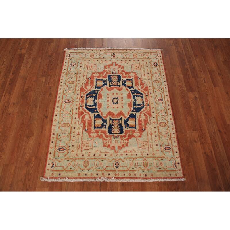 Vegetable Dye Heriz Serapi Rug Hand-Knotted Wool Carpet - 3'0"x 3'10"