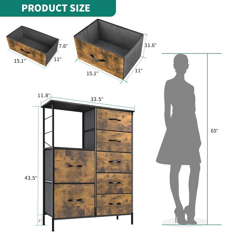 Modern Wide Dresser Storage Tower with 7 Drawers