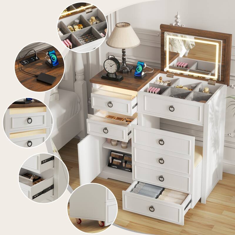 Makeup Vanity With Led Light and Hidden Storage