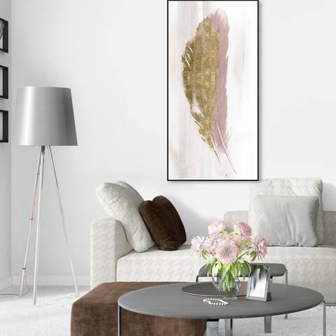 Oliver Gal 'Blush and Gold Feather' Fashion and Glam Wall Art Framed Canvas Print Feathers - Gold, White