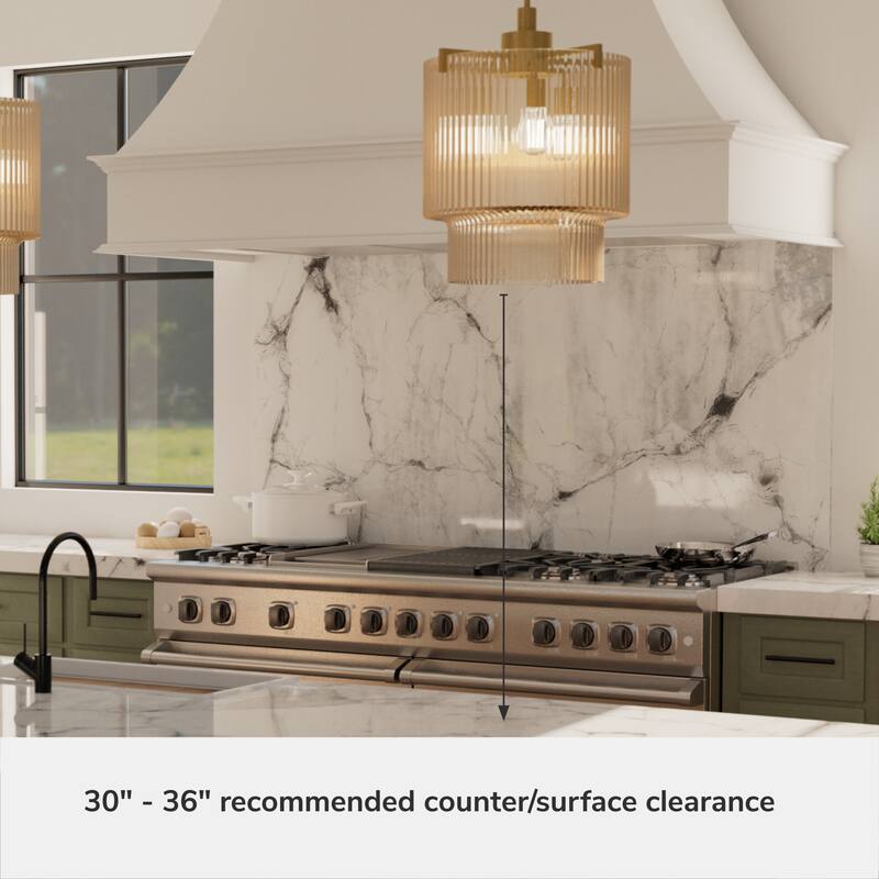 Hunter + Jasmine Roth Ontario Ribbed Glass Pendant Chandelier - Foyer, Dining Room, Kitchen Table or Island - Transitional, Glam