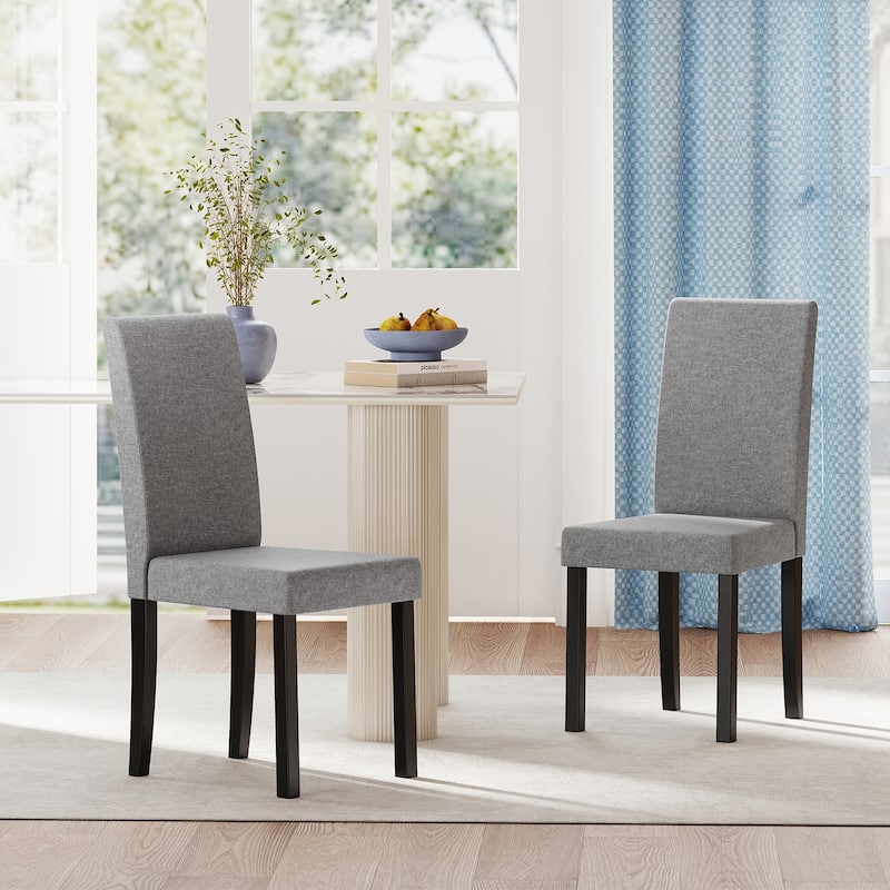 Set of 2 Modern Rubber Wood Dining Chairs with Faux Linen Upholstery and Cushioned Seats - 17" x 22" x 35.5" (L x W x H)