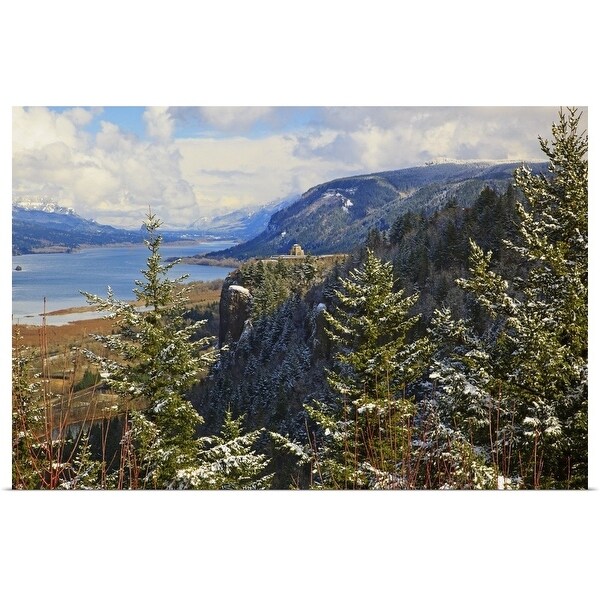 "Trees at the edge of the Columbia River Gorge, Oregon, USA" Poster Print