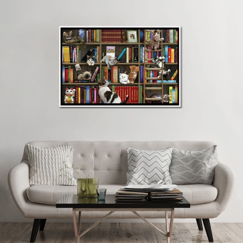 iCanvas "Library Kitties" by Giordano Studios Framed Canvas Print