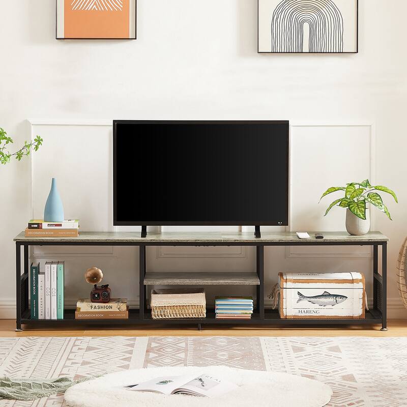 Javlergo TV Stand Industrial Entertainment Center Media Console Table with Storage and Mesh Shelf for Living Room/Bedroom, Grey - 71"L