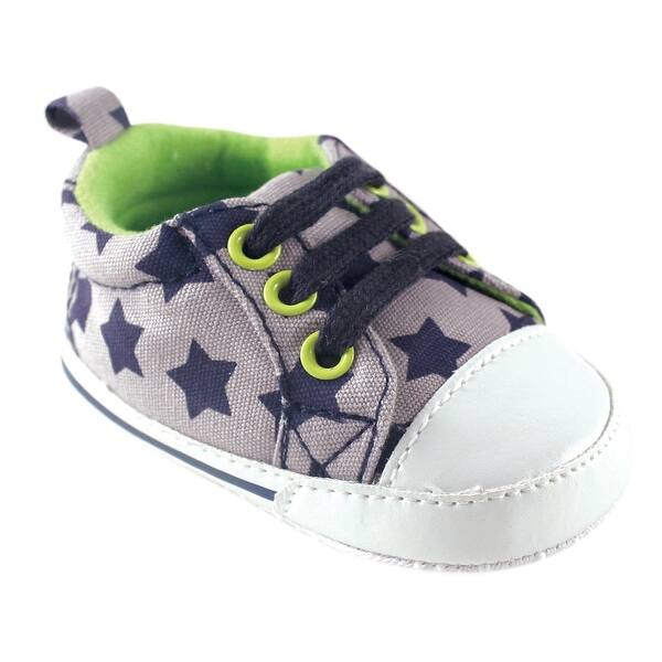 slide 1 of 1, Luvable Friends Baby Boy Crib Shoes, Stars 0-6 Months - Stars