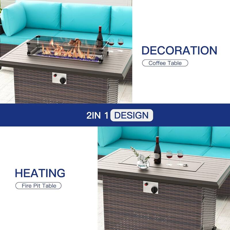 Kullavik 43" Outdoor Propane Fire Pit with Glass Wind Guard,Slide Out Tank Holder,Lid,Waterproof Table Cover