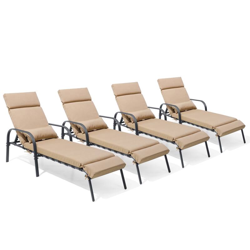 Outdoor Recliner Adjustable Chaise Lounge Chair with Cushion & Pillow