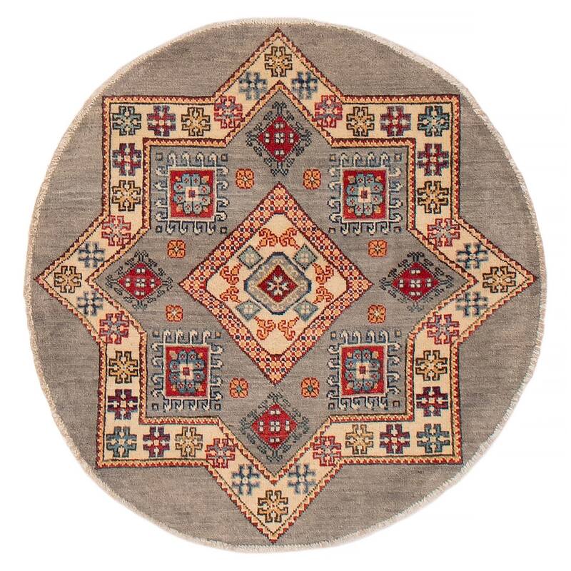 ECARPETGALLERY Hand-knotted Uzbek Ghazni Grey Wool Rug - 3'3 x 3'3 - Light Grey - 3'3 x 3'3