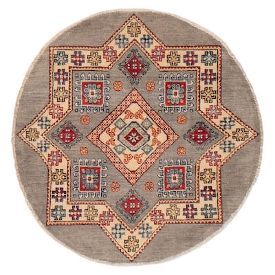 ECARPETGALLERY Hand-knotted Uzbek Ghazni Grey Wool Rug - 3'3 x 3'3