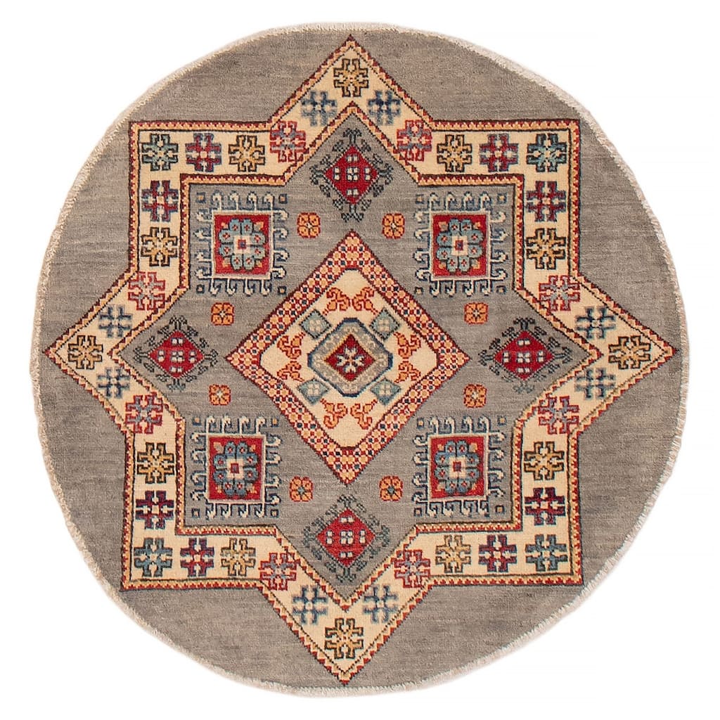 ECARPETGALLERY Hand-knotted Uzbek Ghazni Grey Wool Rug - 3'3 x 3'3